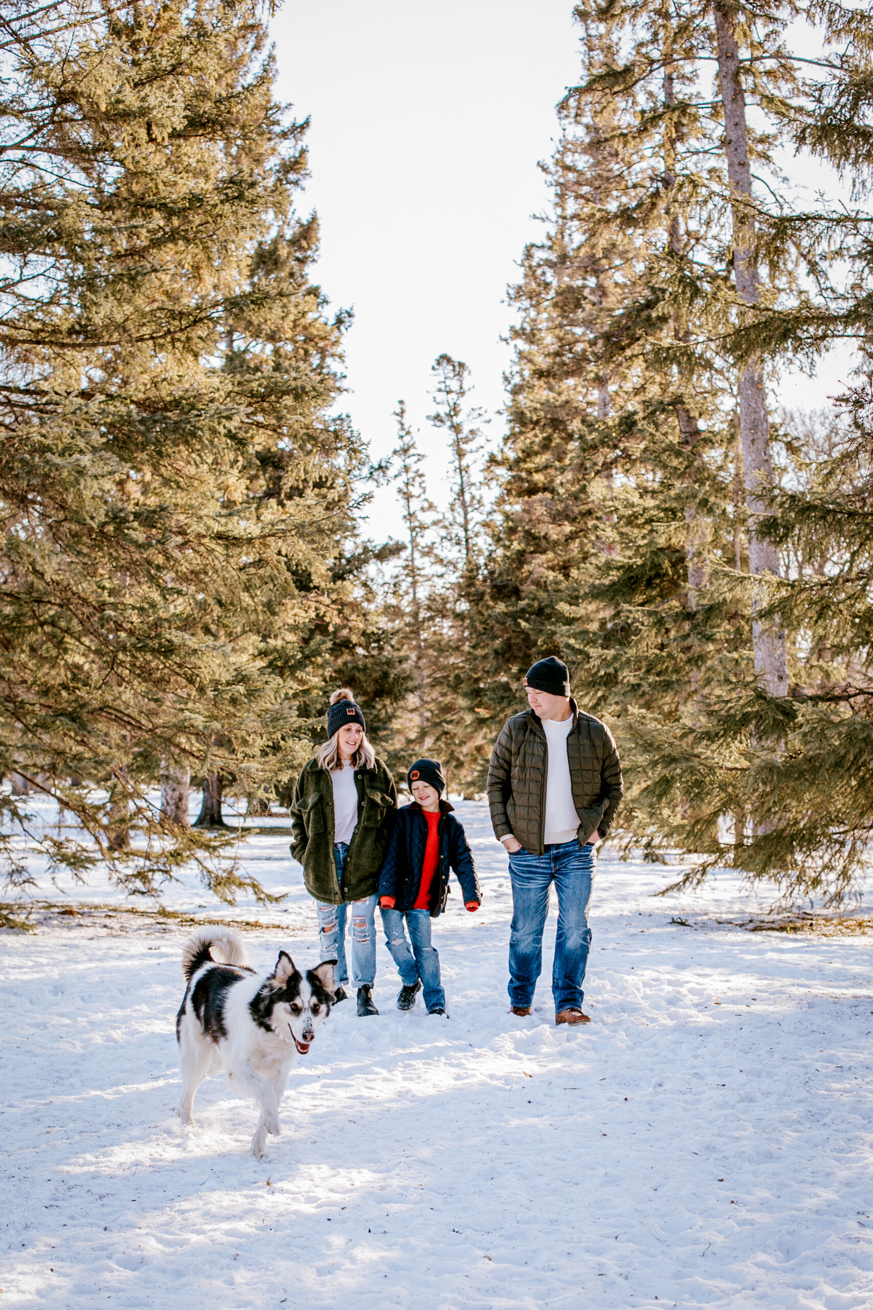 Family having fun in the snow in Winnipeg